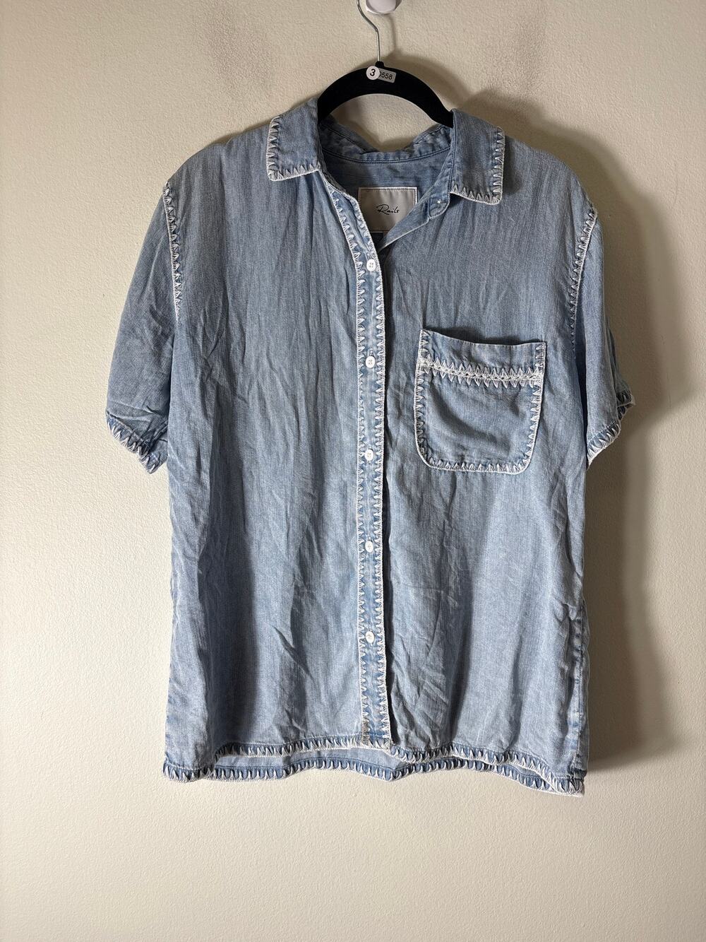 Rails Light Blue chambray Short Sleeve BUTTON UP Shirt Sz S